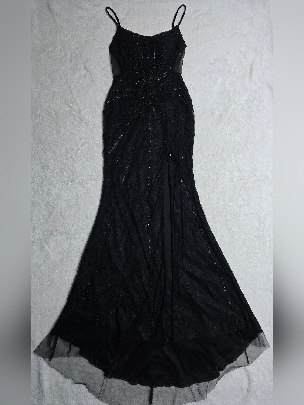 Gianni Bini GB Black Sequin Long Split Dress Size 3 Mesh Back NWT Cocktail Prom - Picture 7 of 16
